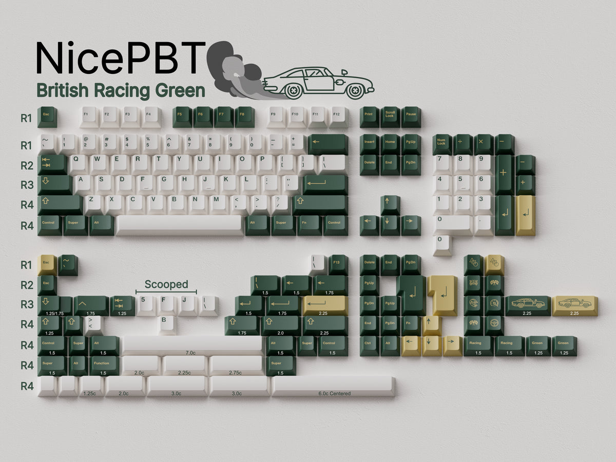 Official CannonKeys NicePBT British Racing Green full kit image showing the exact green, cream and gold colorway and layout